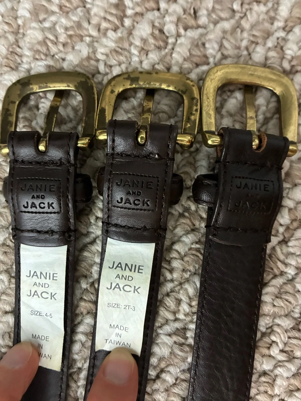 Janie and Jack lot of 3 brown leather belts 2T, 2T/3, 4/5